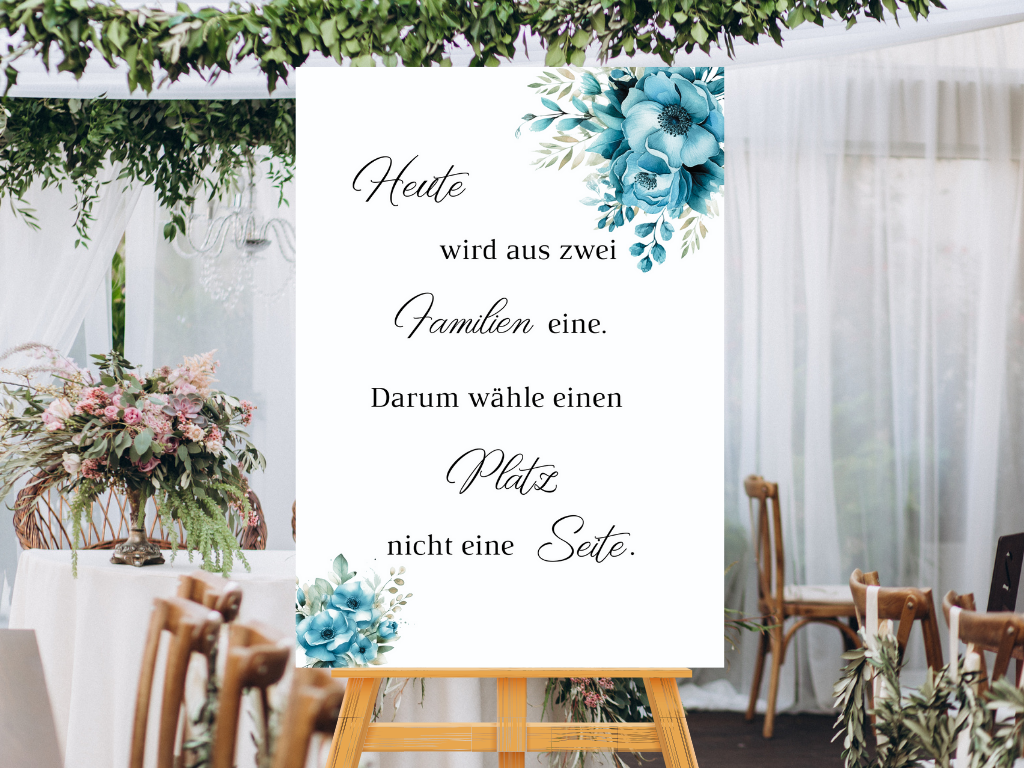 Heute wird aus zwei Familien eine Schild für Hochzeit Leinwand, Poster. Strand Hochzeit , Marine , Blaue Blumen LINDA