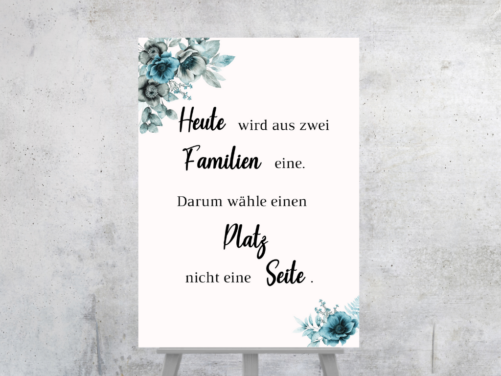 Heute wird aus zwei Familien eine Schild für Hochzeit Leinwand, Poster. Strand Hochzeit , Marine , Blaue Blumen MILA