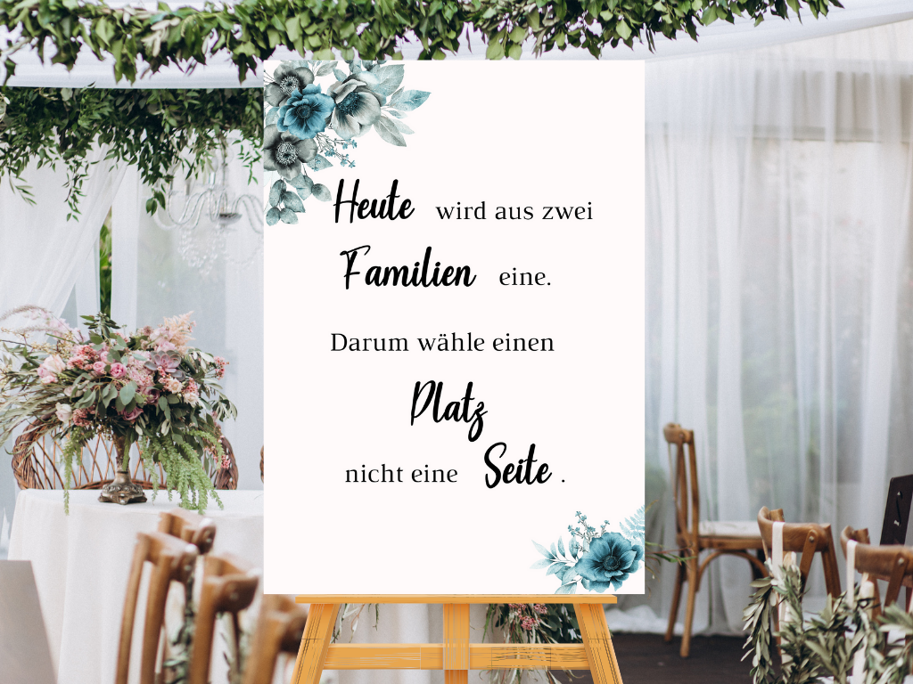 Heute wird aus zwei Familien eine Schild für Hochzeit Leinwand, Poster. Strand Hochzeit , Marine , Blaue Blumen MILA