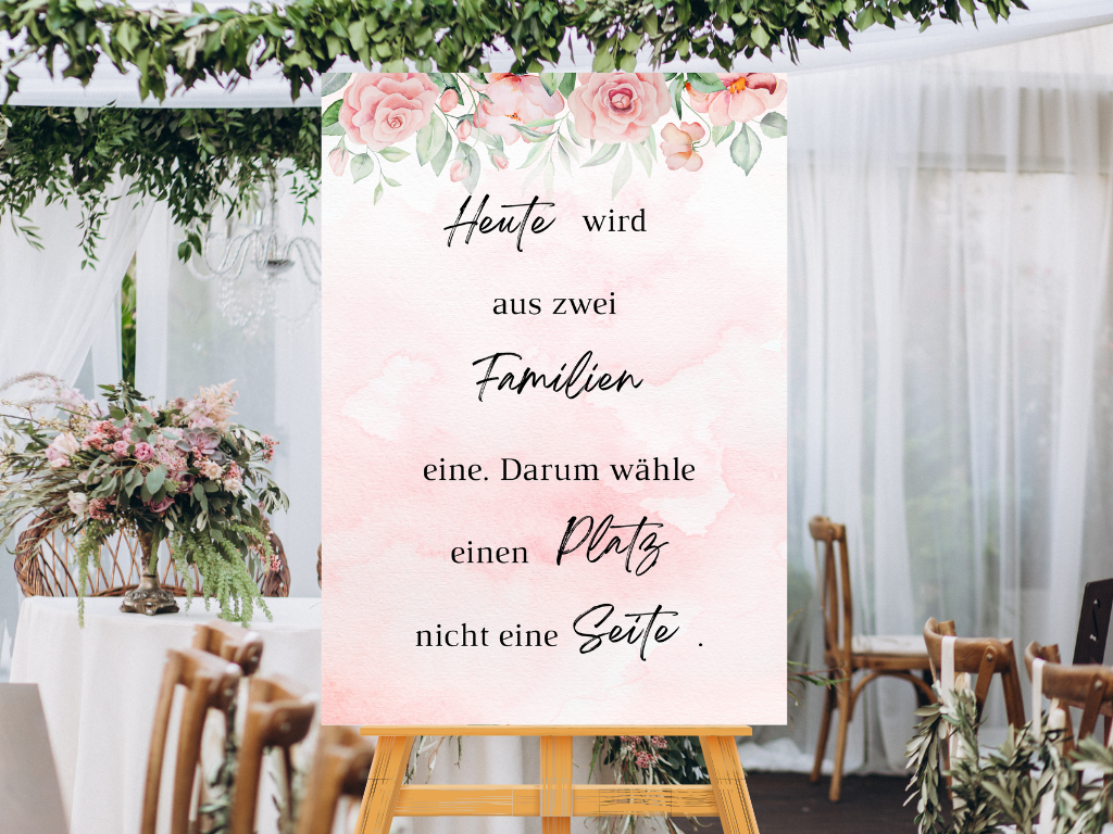 Heute wird aus zwei Familien eine Schild für Hochzeit Leinwand, Poster. Boho , Rosa Blumen LAURA