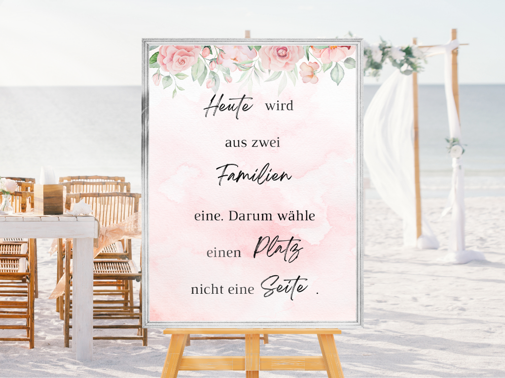 Heute wird aus zwei Familien eine Schild für Hochzeit Leinwand, Poster. Boho , Rosa Blumen LAURA