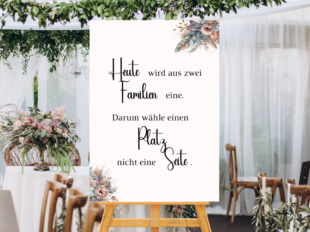 Heute wird aus zwei Familien eine Schild für Hochzeit Leinwand, Poster. Trockenblumen , Boho Strand Hochzeit DIANA