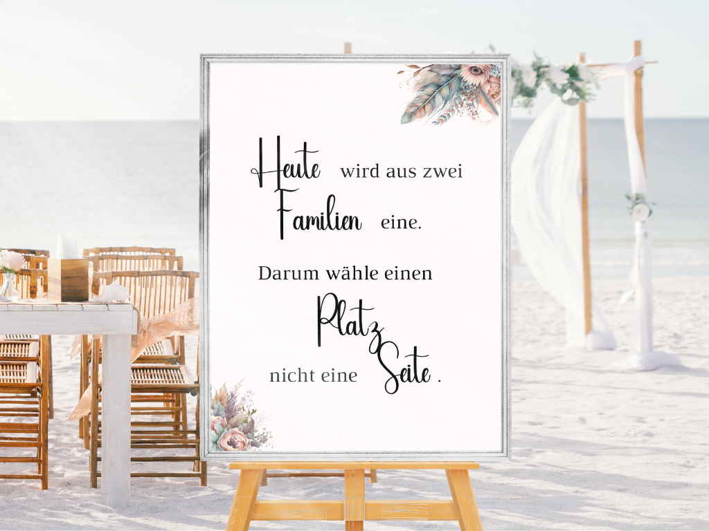Heute wird aus zwei Familien eine Schild für Hochzeit Leinwand, Poster. Trockenblumen , Boho Strand Hochzeit DIANA