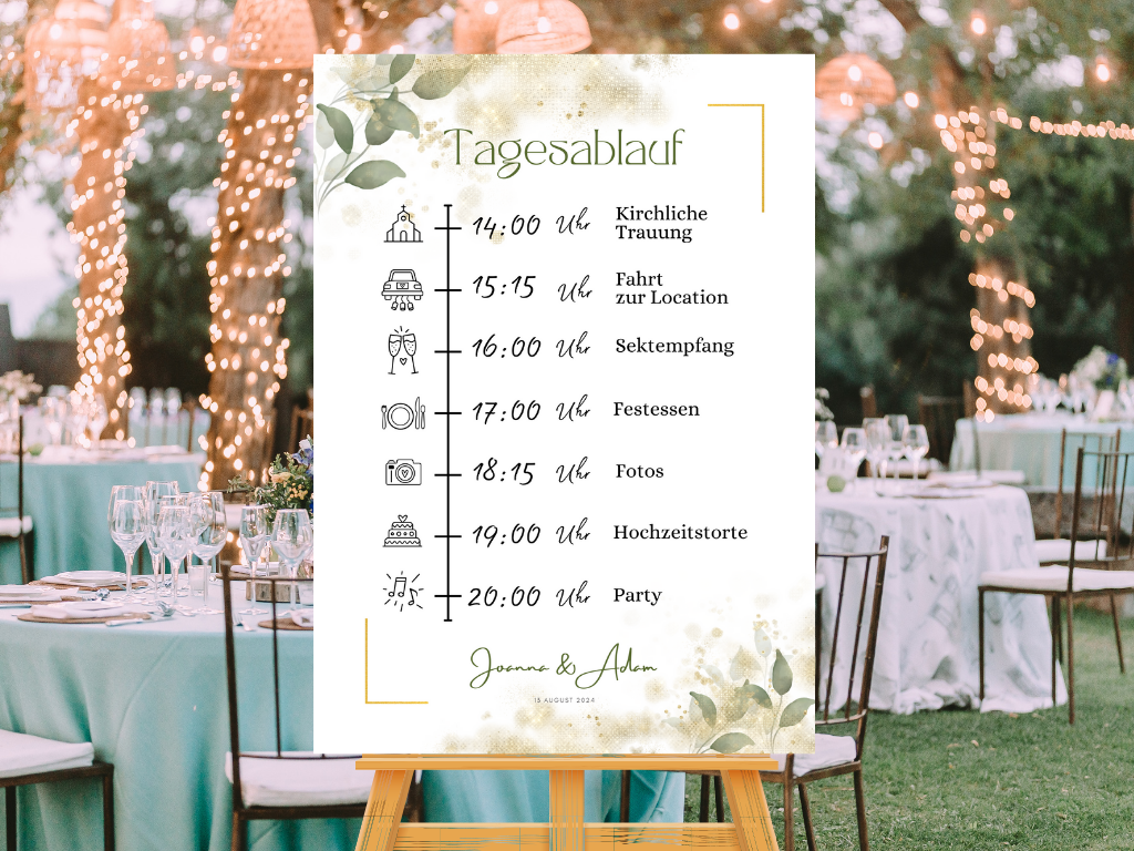 Tagesablauf für Hochzeit Leinwand, Poster . Eukalyptus Vintage LISA