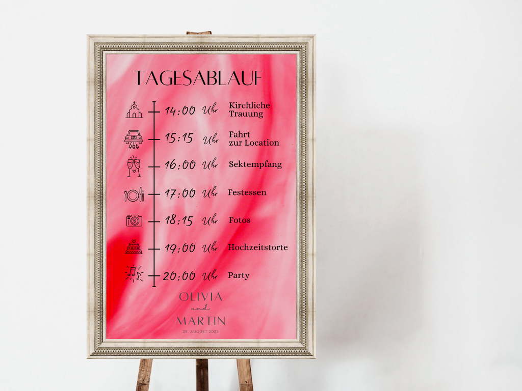 Tagesablauf für Hochzeit Leinwand, Poster . Glamour , Rot LENA