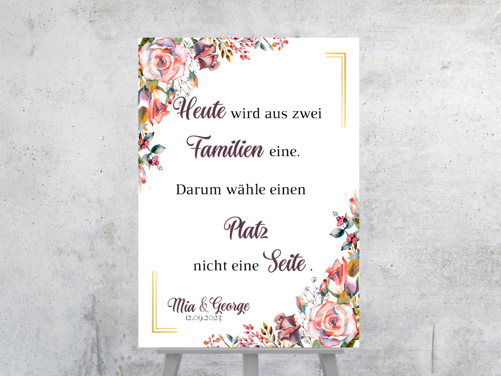 Heute wird aus zwei Familien eine Schild für Hochzeit Leinwand, Poster. Boho , Rosa Blumen SOPHIE