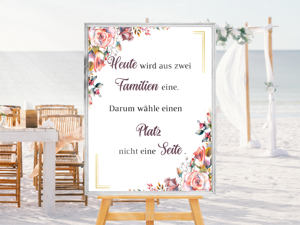 Heute wird aus zwei Familien eine Schild für Hochzeit Leinwand, Poster. Boho , Rosa Blumen SOPHIE