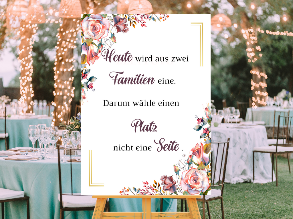Heute wird aus zwei Familien eine Schild für Hochzeit Leinwand, Poster. Boho , Rosa Blumen SOPHIE