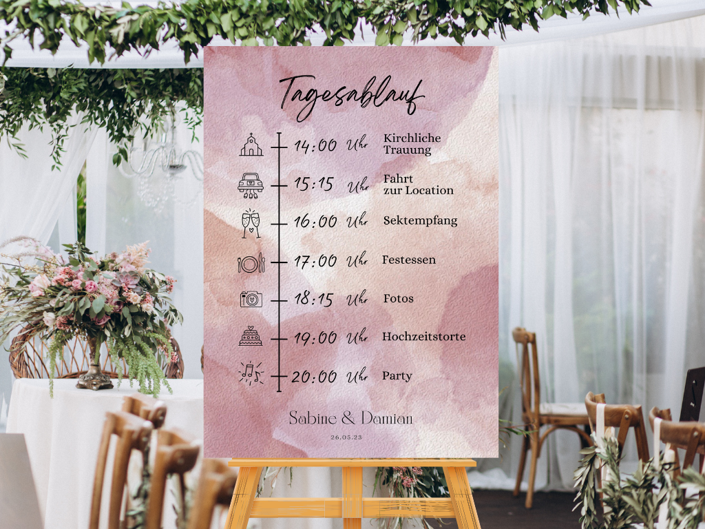 Tagesablauf für Hochzeit Leinwand, Poster . Glamour , rosa EMILY
