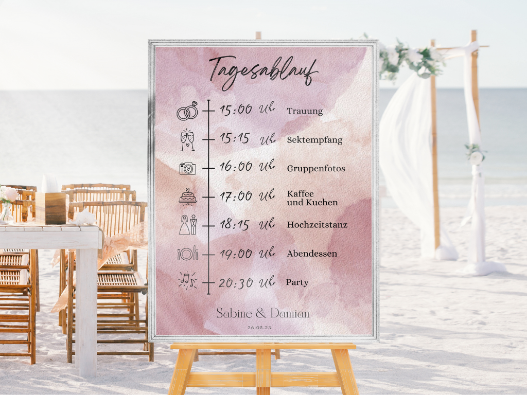 Tagesablauf für Hochzeit Leinwand, Poster . Glamour , rosa EMILY