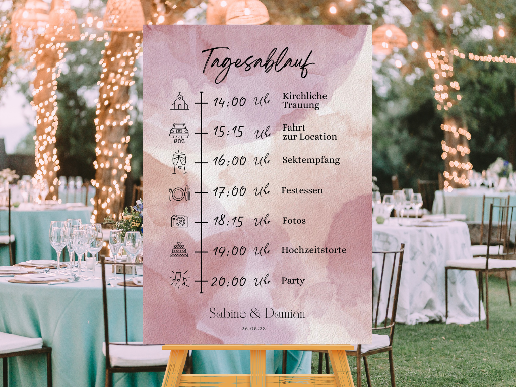 Tagesablauf für Hochzeit Leinwand, Poster . Glamour , rosa EMILY