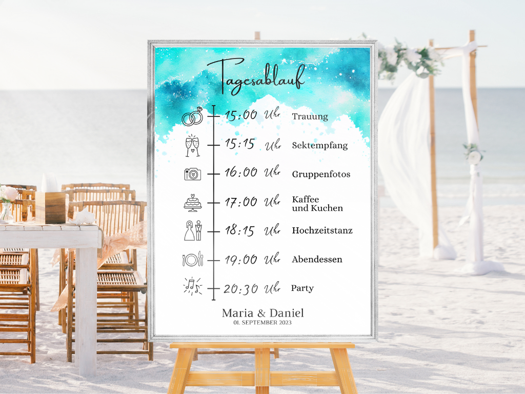 Tagesablauf für Hochzeit Leinwand, Poster . Strand Hochzeit , Marine , Vintage ARIA
