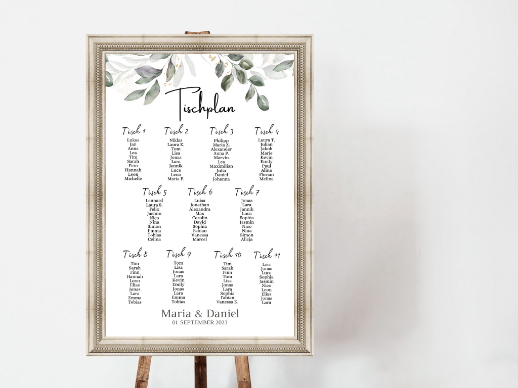 Personalisierter Hochzeits Sitzplan - Leinwand , Poster - Eukalyptus Vintage ANNA