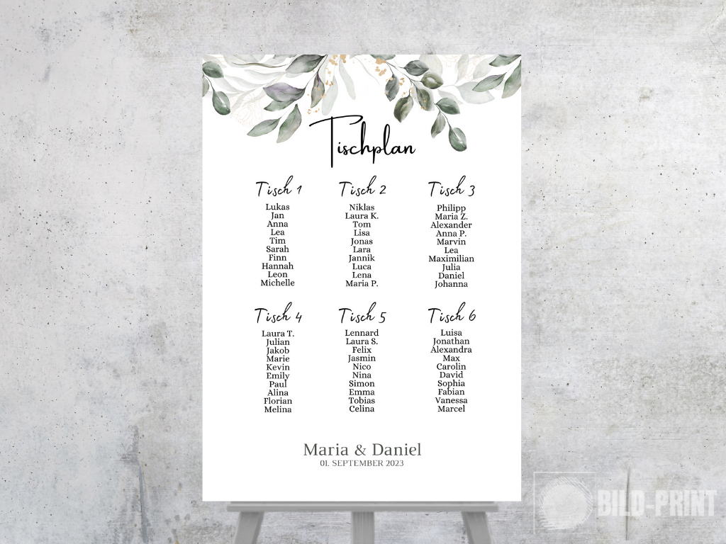 Personalisierter Hochzeits Sitzplan - Leinwand , Poster - Eukalyptus Vintage ANNA