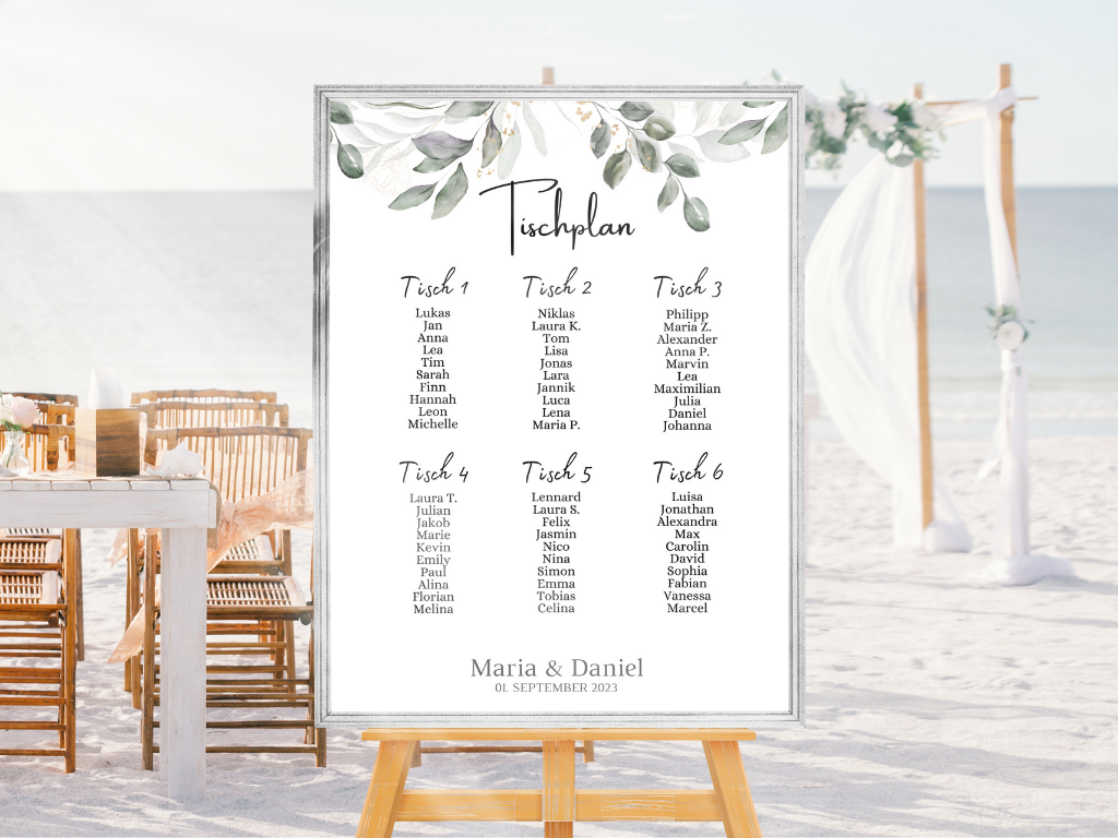 Personalisierter Hochzeits Sitzplan - Leinwand , Poster - Eukalyptus Vintage ANNA
