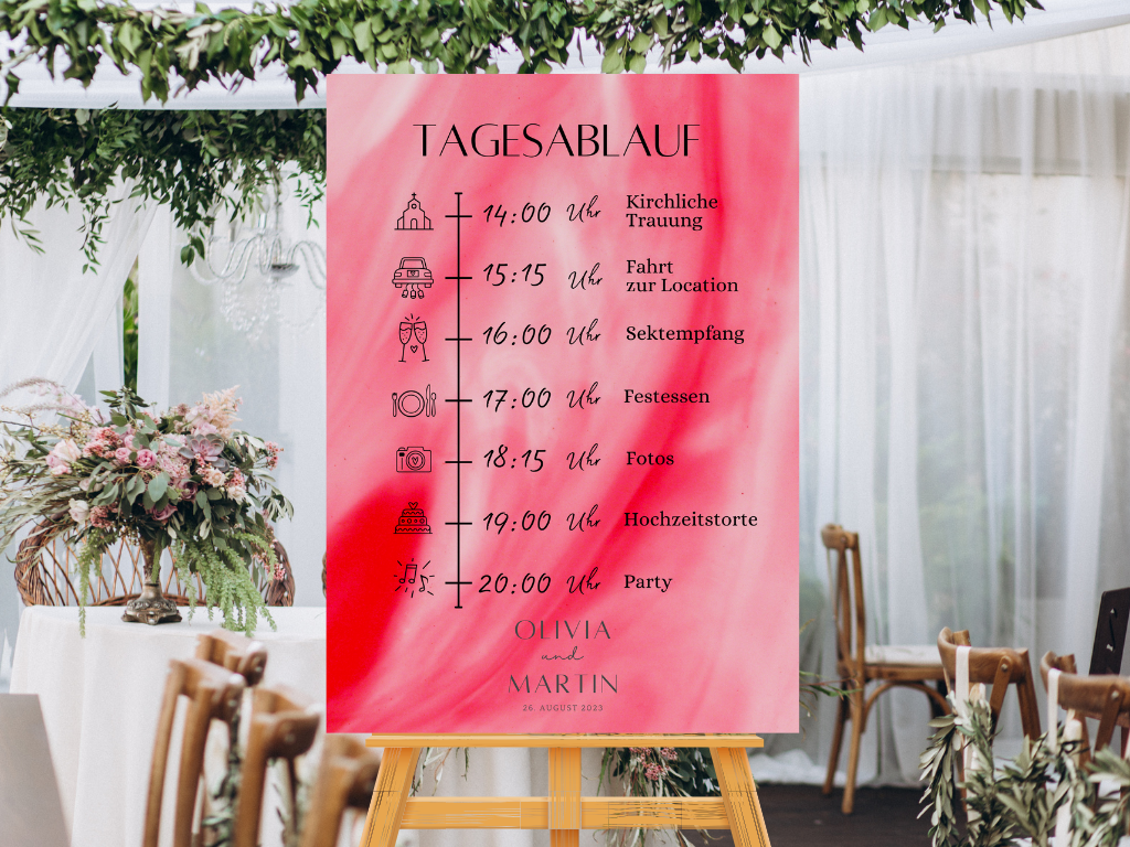 Tagesablauf für Hochzeit Leinwand, Poster . Glamour , Rot LENA
