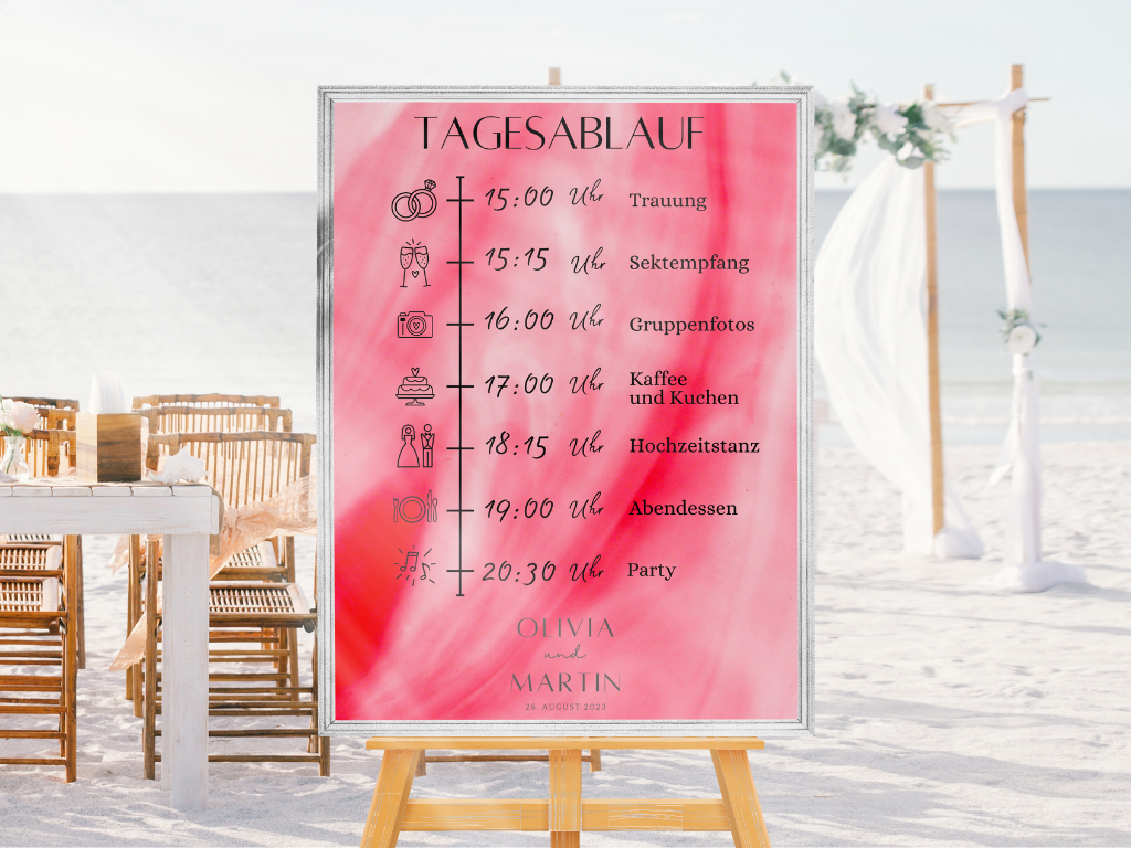 Tagesablauf für Hochzeit Leinwand, Poster . Glamour , Rot LENA