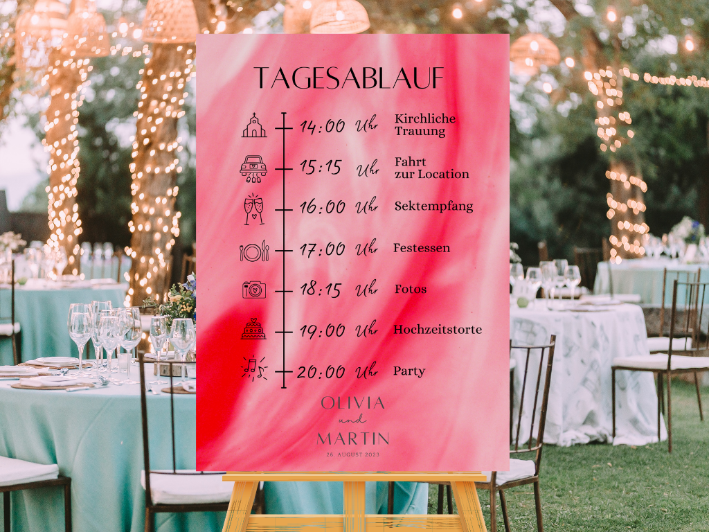 Tagesablauf für Hochzeit Leinwand, Poster . Glamour , Rot LENA