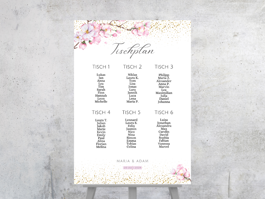 Personalisierter Hochzeits Sitzplan - Leinwand , Poster - Kirschblüten , Rosa , Vintage LEA