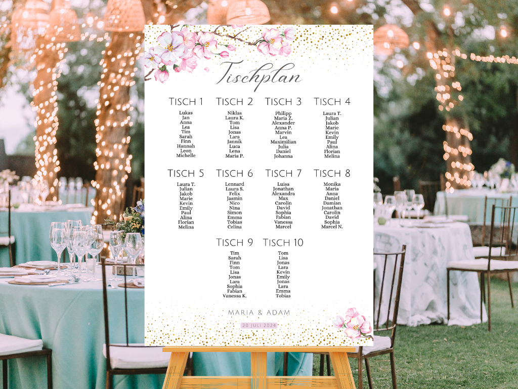 Personalisierter Hochzeits Sitzplan - Leinwand , Poster - Kirschblüten , Rosa , Vintage LEA