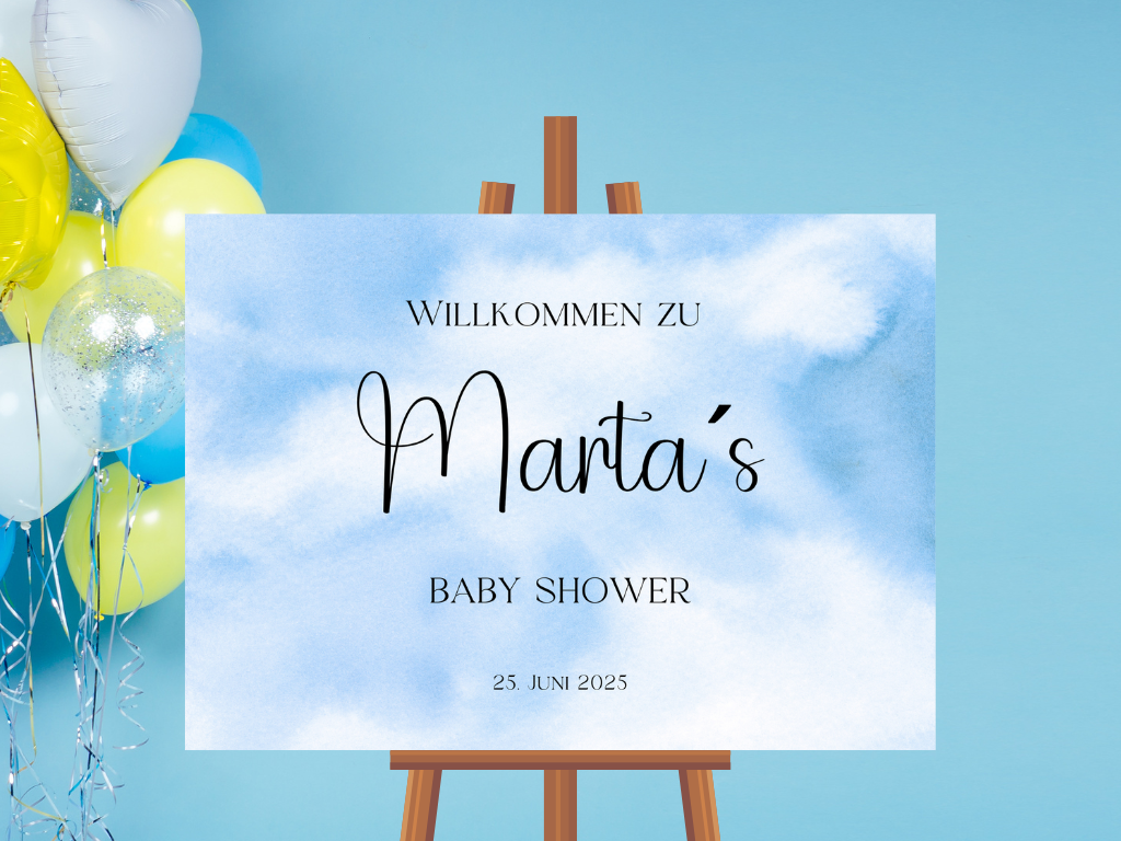 Willkommensschild Baby Shower , Gender Reveal - Leinwand , Poster - blau ELIAS