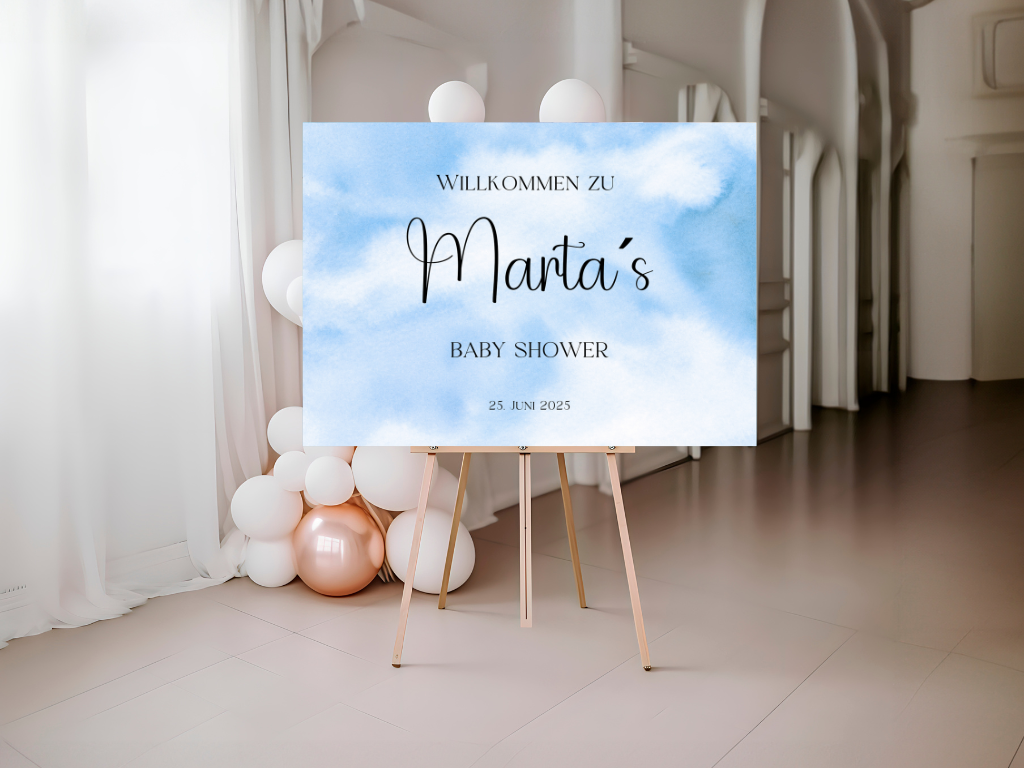 Willkommensschild Baby Shower , Gender Reveal - Leinwand , Poster - blau ELIAS