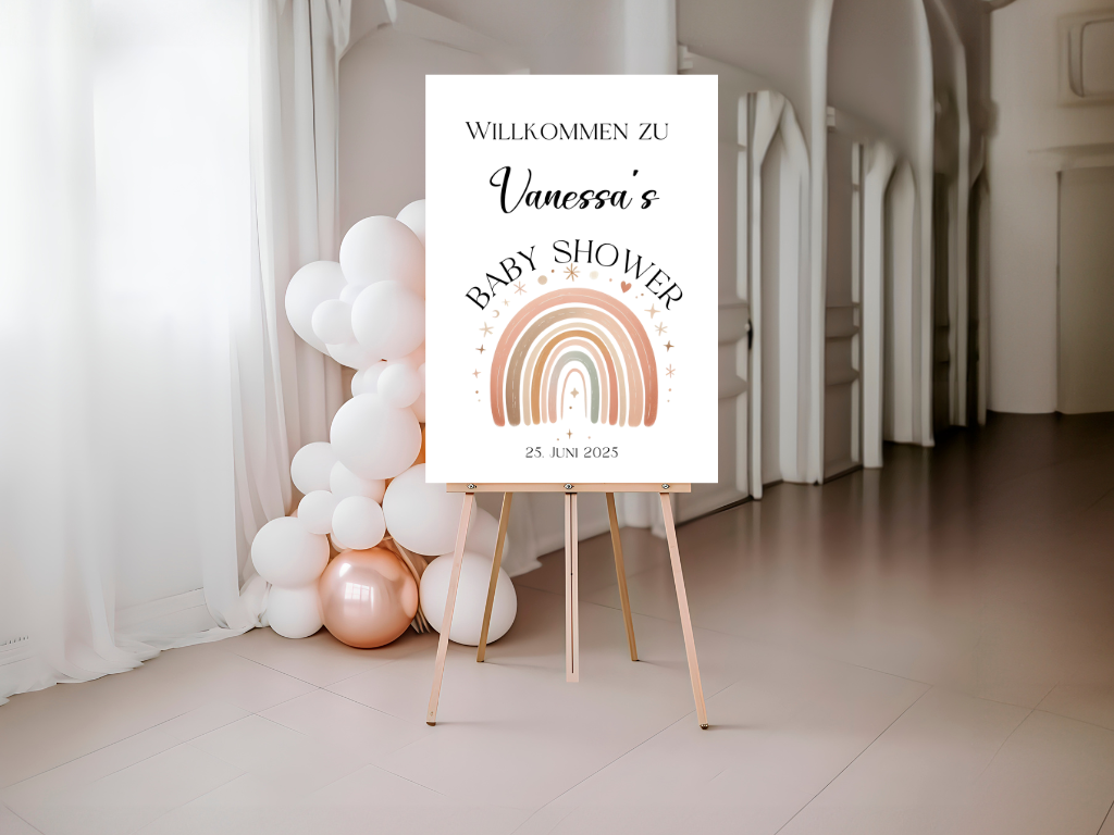 Willkommensschild Baby Shower , Gender Reveal - Leinwand , Poster - Regenbogen ELLA