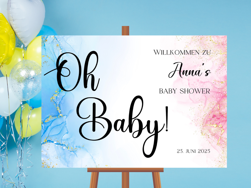 Willkommensschild Baby Shower , Gender Reveal - Leinwand , Poster - blau rosa EVA