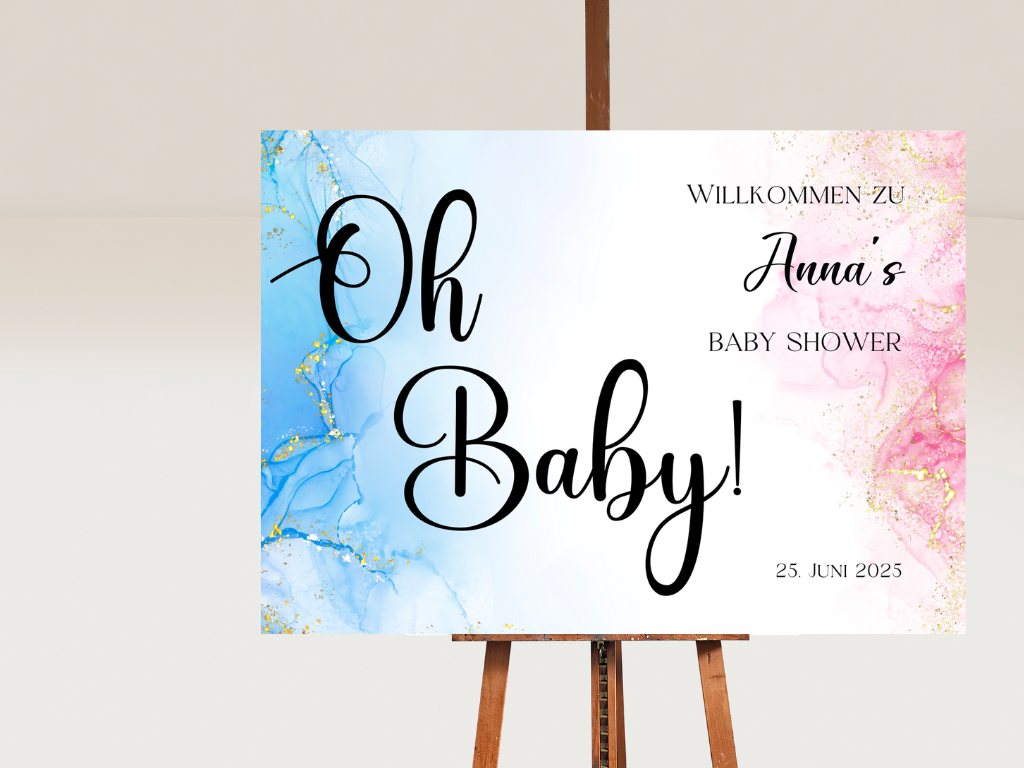 Willkommensschild Baby Shower , Gender Reveal - Leinwand , Poster - blau rosa EVA