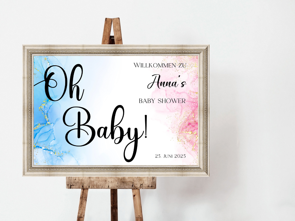 Willkommensschild Baby Shower , Gender Reveal - Leinwand , Poster - blau rosa EVA