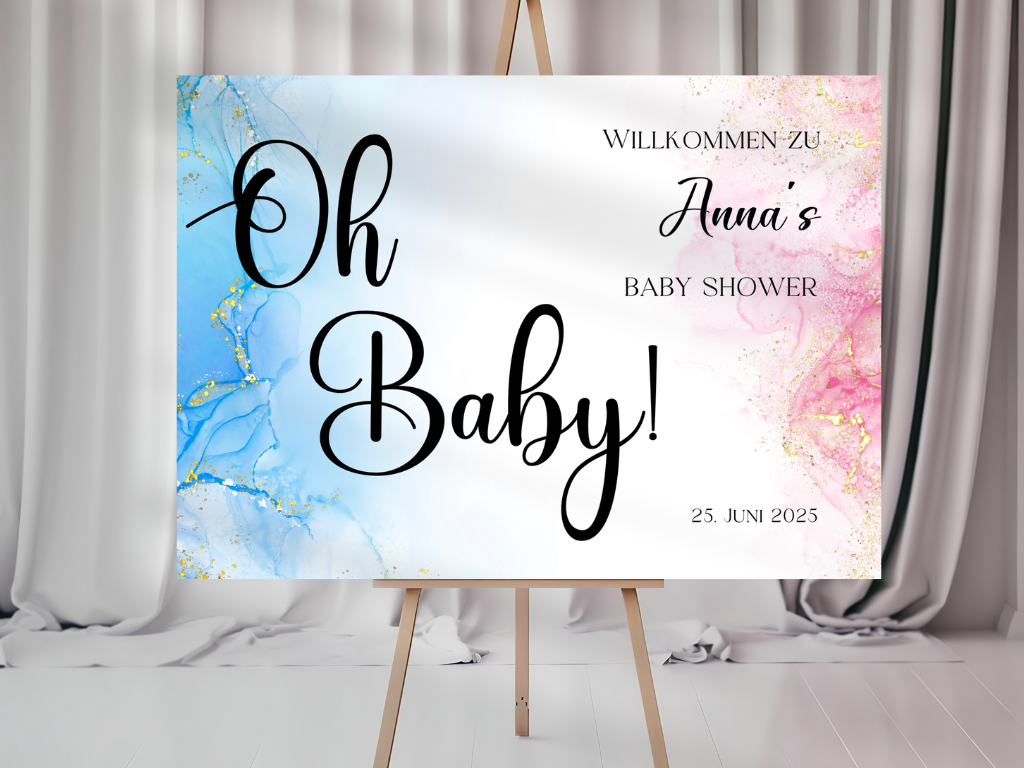 Willkommensschild Baby Shower , Gender Reveal - Leinwand , Poster - blau rosa EVA