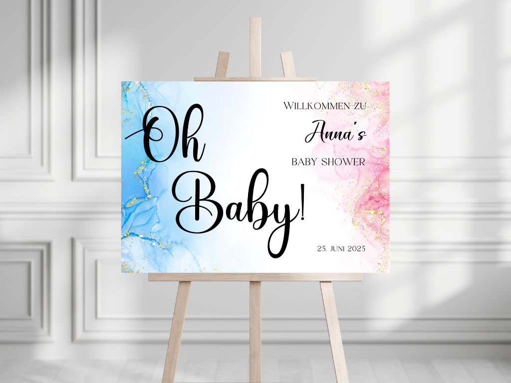 Willkommensschild Baby Shower , Gender Reveal - Leinwand , Poster - blau rosa EVA
