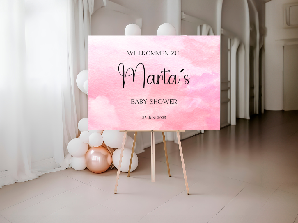 Willkommensschild Baby Shower , Gender Reveal - Leinwand , Poster - rosa IDA