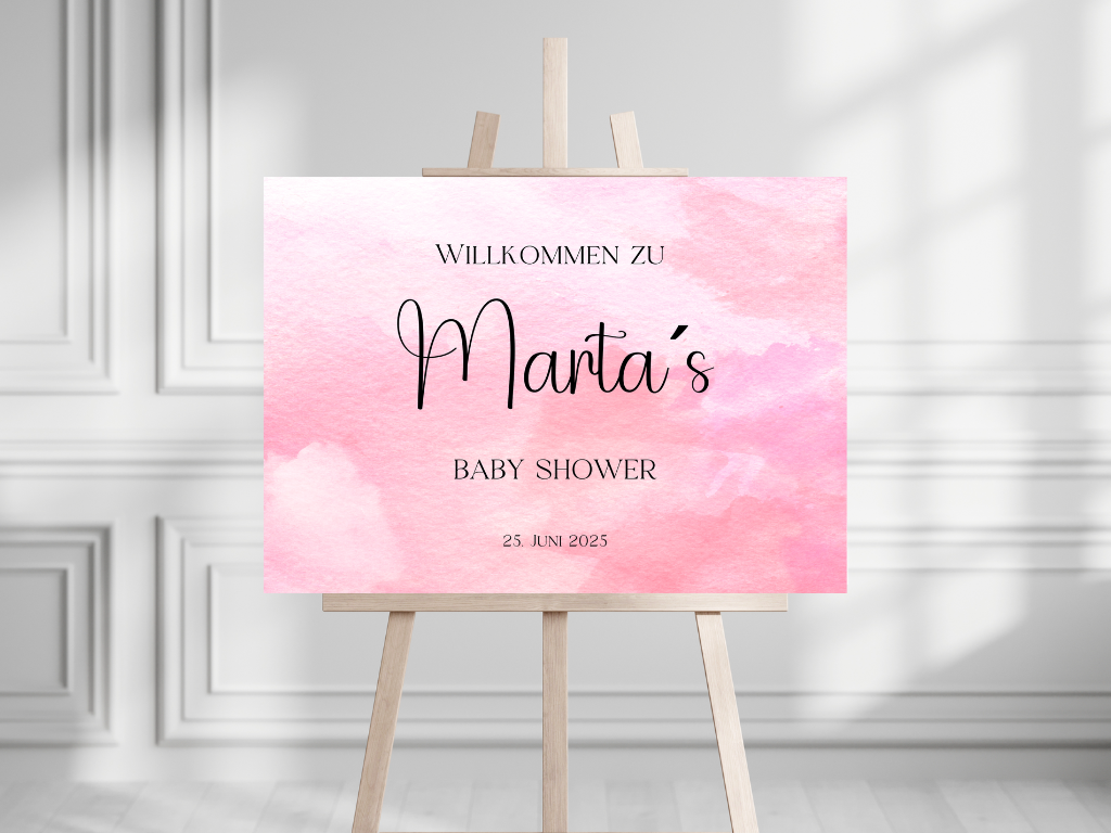 Willkommensschild Baby Shower , Gender Reveal - Leinwand , Poster - rosa IDA