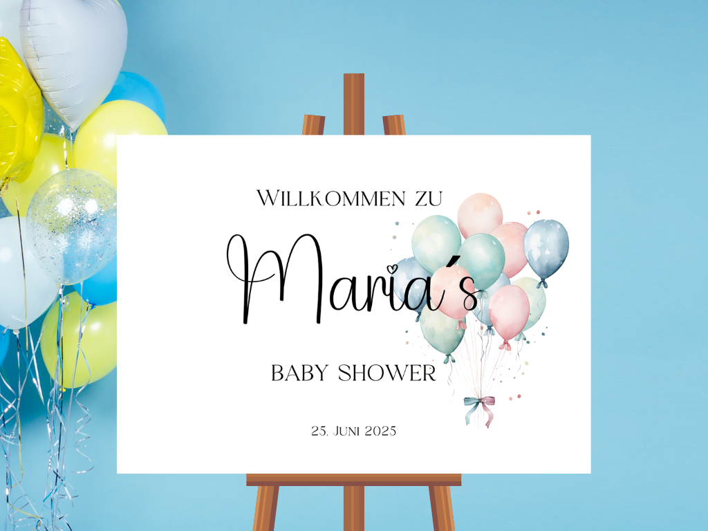 Willkommensschild Baby Shower , Gender Reveal - Leinwand , Poster - Balloons Jonas