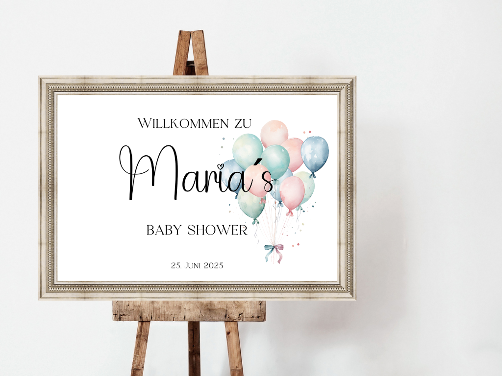 Willkommensschild Baby Shower , Gender Reveal - Leinwand , Poster - Balloons Jonas