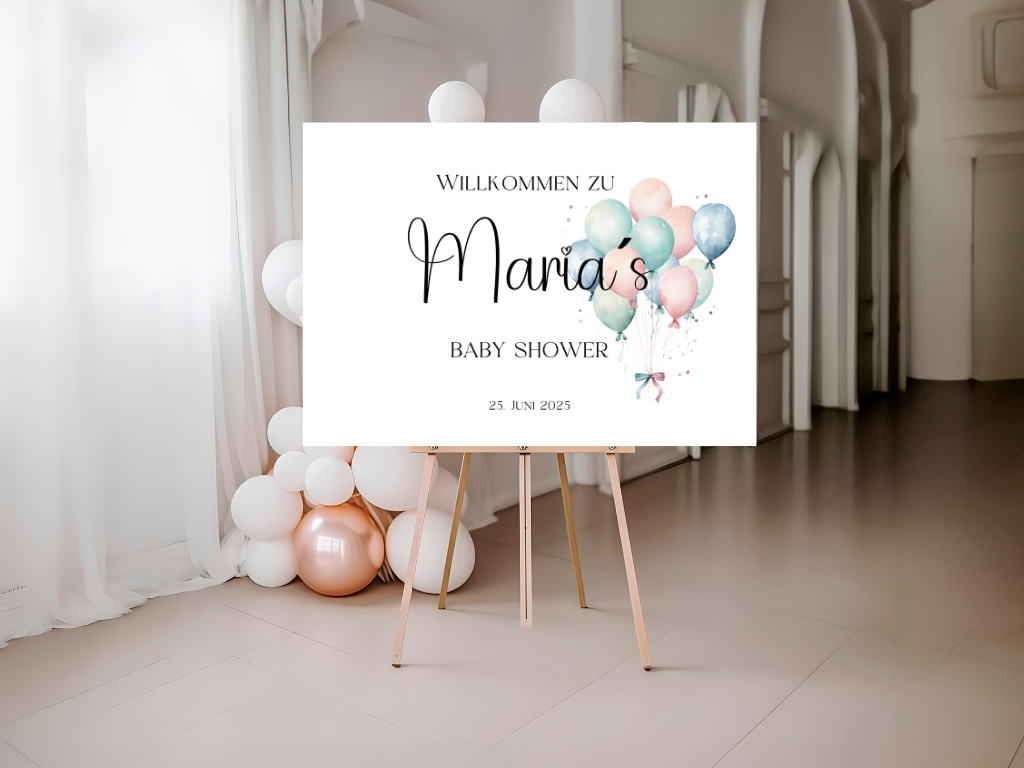 Willkommensschild Baby Shower , Gender Reveal - Leinwand , Poster - Balloons Jonas