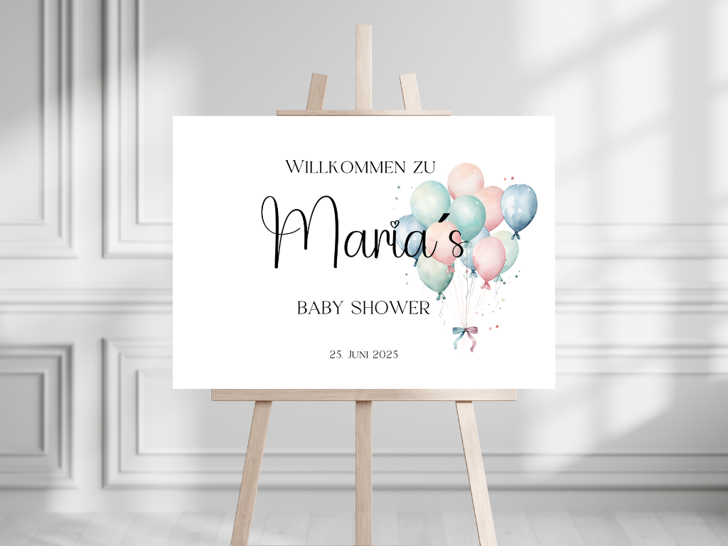 Willkommensschild Baby Shower , Gender Reveal - Leinwand , Poster - Balloons Jonas