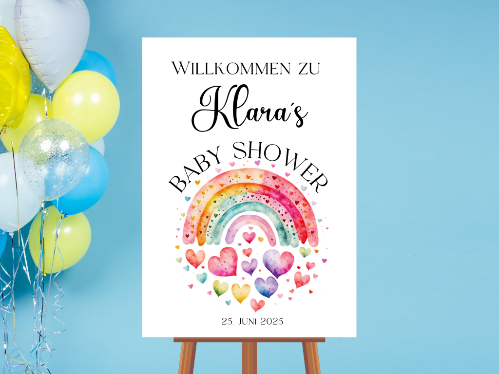 Willkommensschild Baby Shower , Gender Reveal - Leinwand , Poster - Regenbogen LUCY