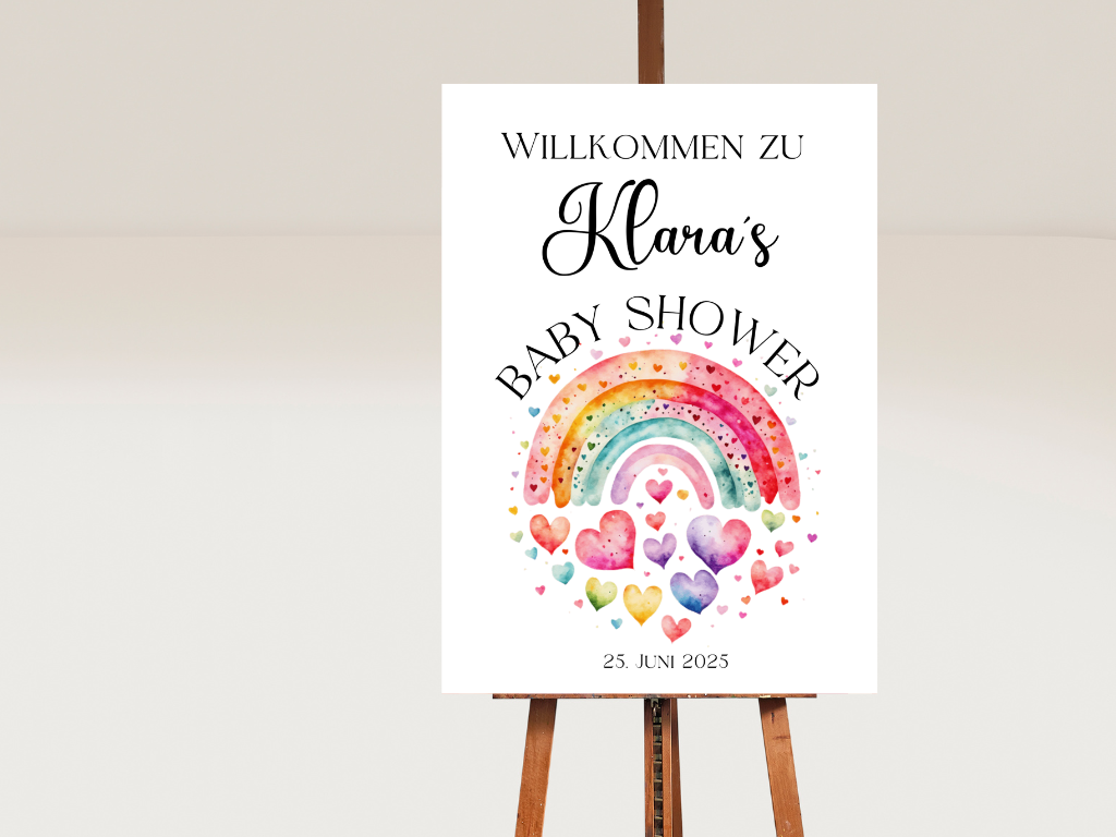 Willkommensschild Baby Shower , Gender Reveal - Leinwand , Poster - Regenbogen LUCY