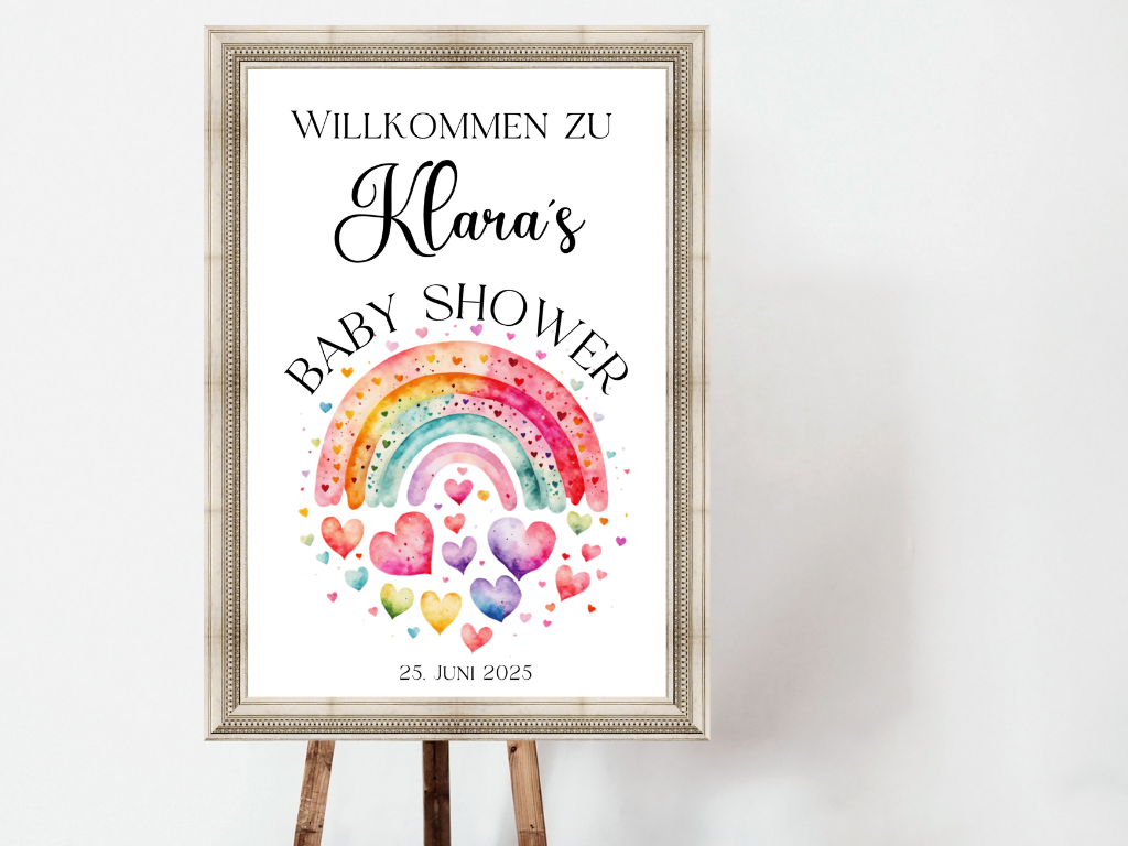 Willkommensschild Baby Shower , Gender Reveal - Leinwand , Poster - Regenbogen LUCY