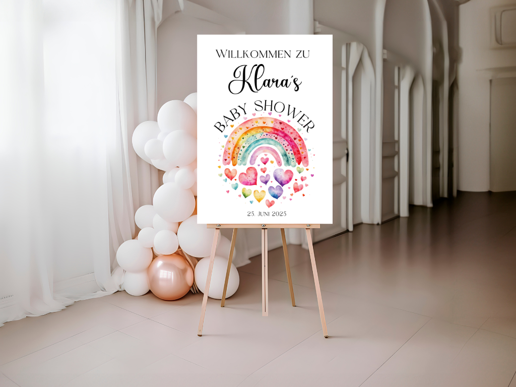 Willkommensschild Baby Shower , Gender Reveal - Leinwand , Poster - Regenbogen LUCY