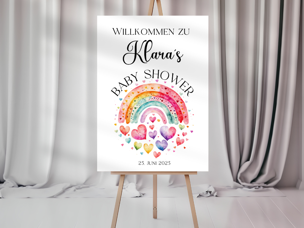 Willkommensschild Baby Shower , Gender Reveal - Leinwand , Poster - Regenbogen LUCY