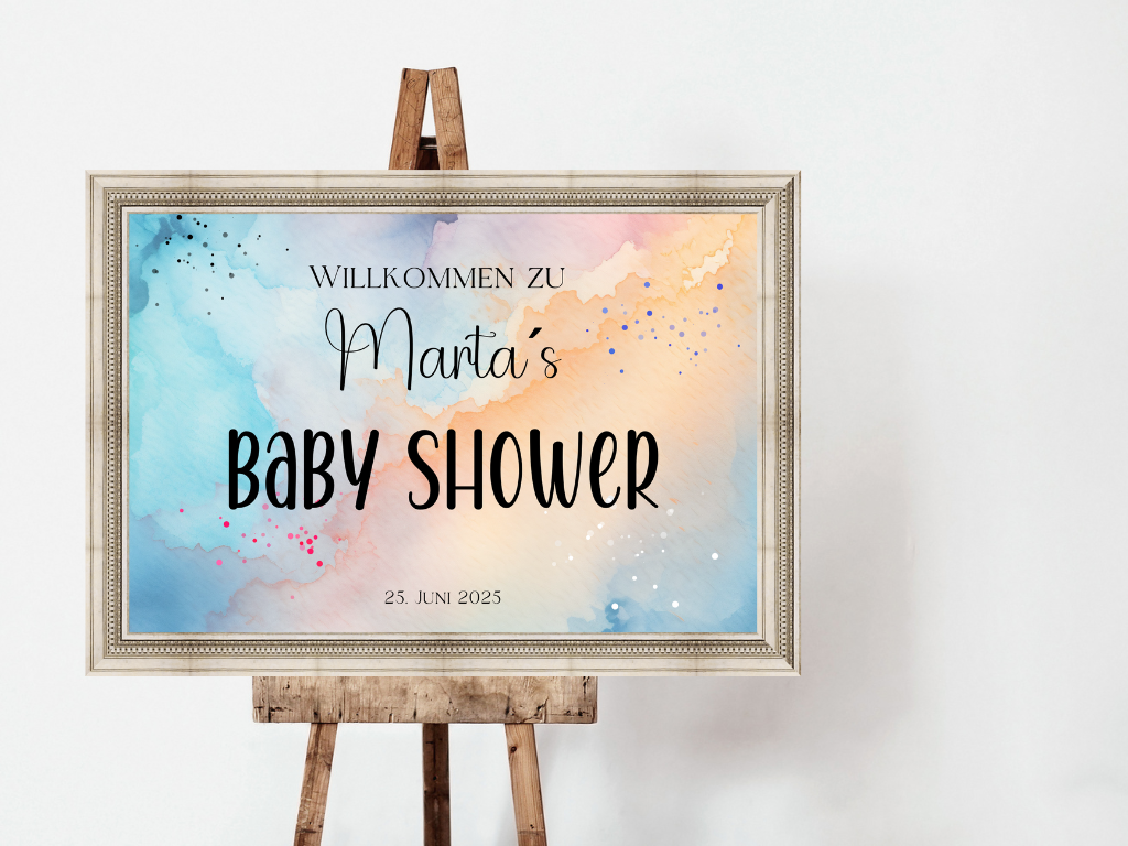 Willkommensschild Baby Shower , Gender Reveal - Leinwand , Poster - blau rosa LUKA