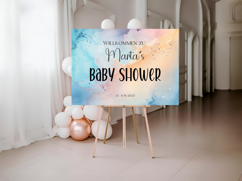 Willkommensschild Baby Shower , Gender Reveal - Leinwand , Poster - blau rosa LUKA
