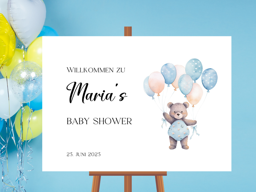 Willkommensschild Baby Shower , Gender Reveal - Leinwand , Poster - Balloons Matteo
