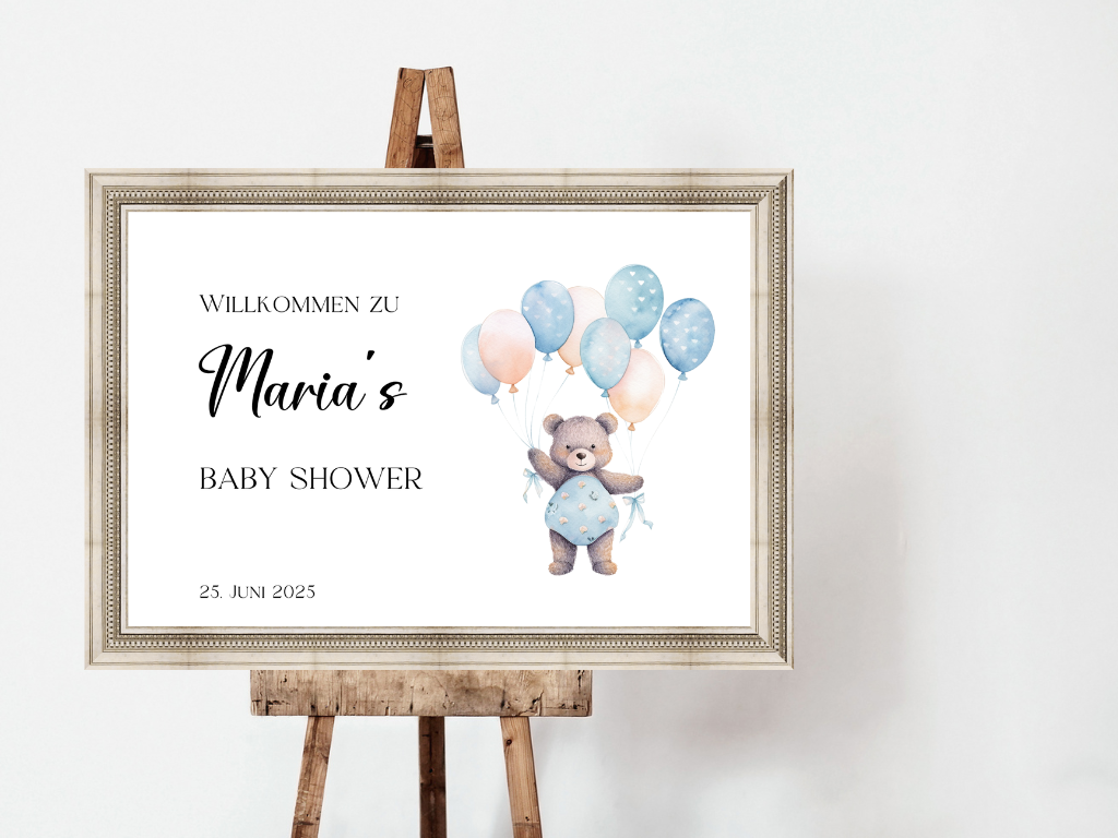 Willkommensschild Baby Shower , Gender Reveal - Leinwand , Poster - Balloons Matteo