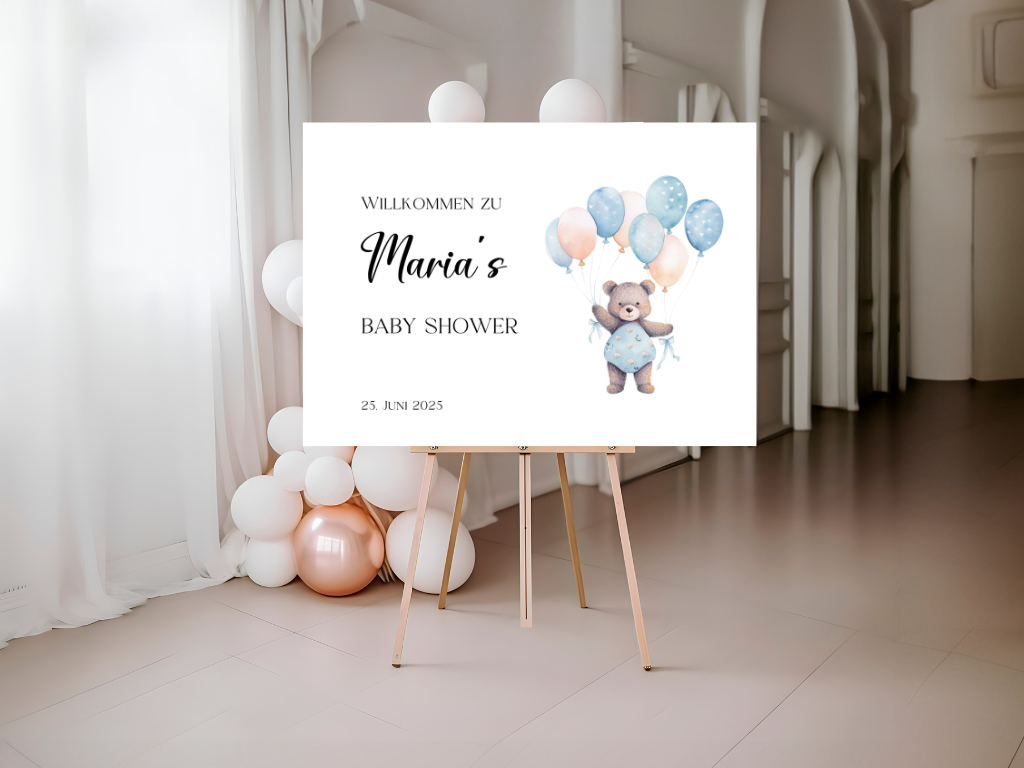 Willkommensschild Baby Shower , Gender Reveal - Leinwand , Poster - Balloons Matteo