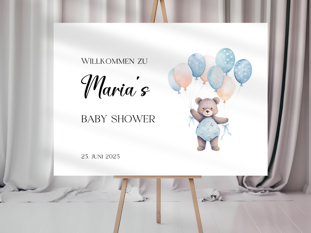 Willkommensschild Baby Shower , Gender Reveal - Leinwand , Poster - Balloons Matteo