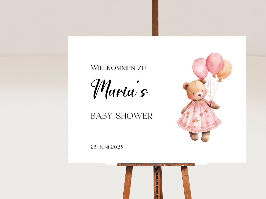Willkommensschild Baby Shower , Gender Reveal - Leinwand , Poster - Mädchen Balloons Nina